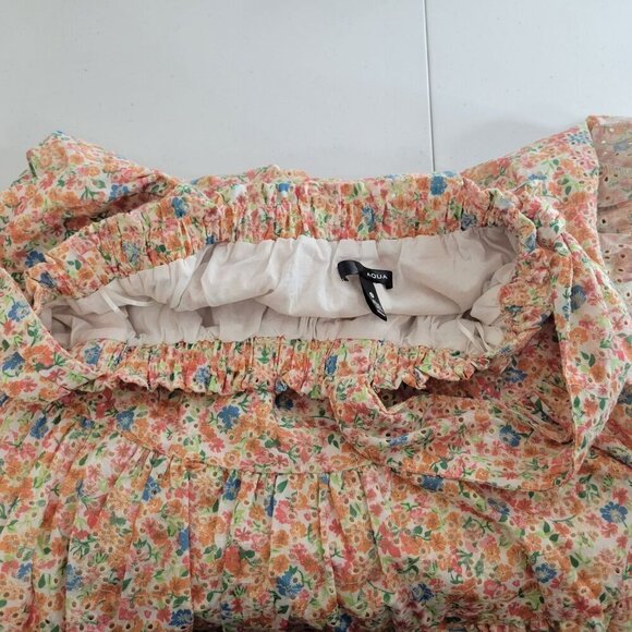 Aqua Floral Mini Dress Delicate Embroidered Lace Bright Colorful Prairie Size M - Picture 9 of 11